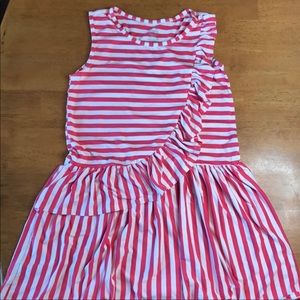 Wonder Nation—Coral and White Stripe Dress with diagonal ruffle Girls Large